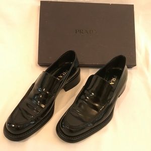 PRADA Black Polished Leather Loafers